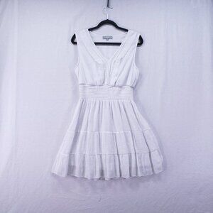 J Gee Size XL White Sleeveless Tiered Smocked Short Dress Cottagecore Preppy
